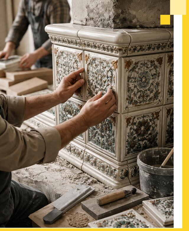 Изразцовые камины под ключ в Астрахани: проект и монтаж