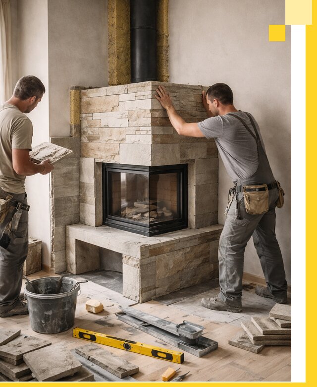 Угловые камины под ключ проект, монтаж и отделка в Астрахани