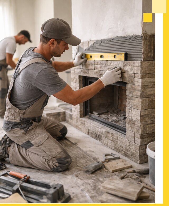 Облицовка каминов в Астрахани, монтаж и отделка натуральным камнем