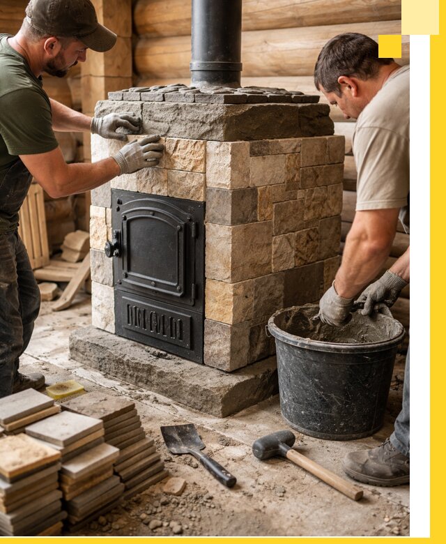 Облицовка банной печи под ключ в Астрахани: камень и плитка