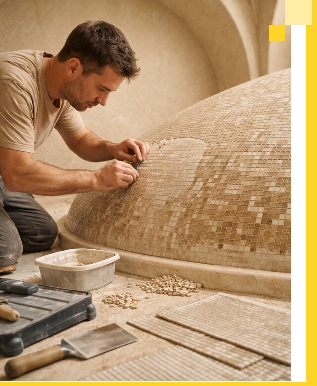 Профессиональная укладка мозаики для хамама под ключ в Астрахани